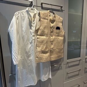 Gold Vest and White Kurta Set
